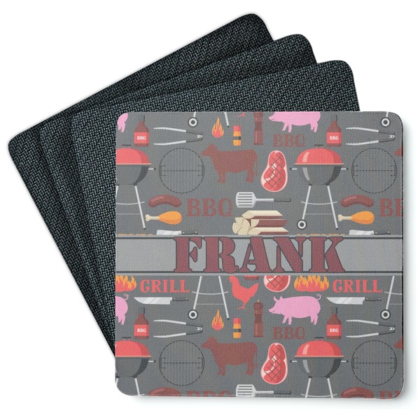 Custom Barbeque Square Rubber Backed Coasters - Set of 4 (Personalized)