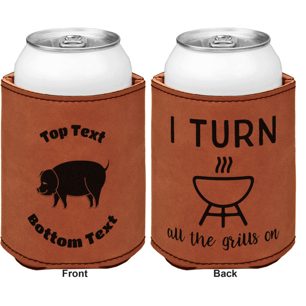 Barbeque Cognac Leatherette Can Sleeve - Double Sided Front and Back