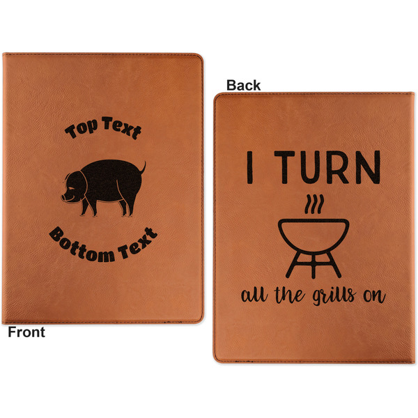 Barbeque Cognac Leatherette Portfolios with Notepad - Large - Double Sided - Apvl