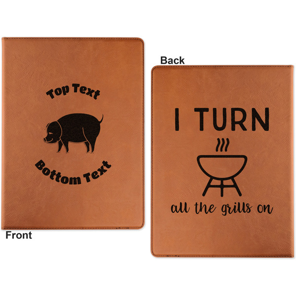 Barbeque Cognac Leatherette Portfolios with Notepad - Small - Double Sided- Apvl