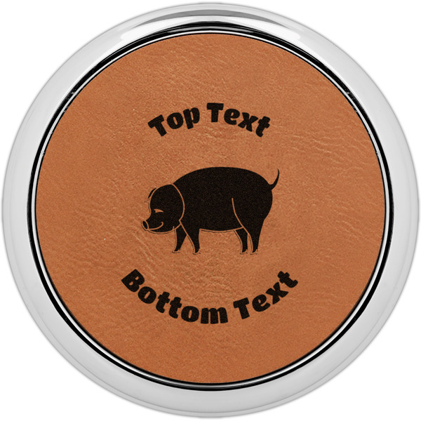 Custom Barbeque Leatherette Round Coaster w/ Silver Edge (Personalized)