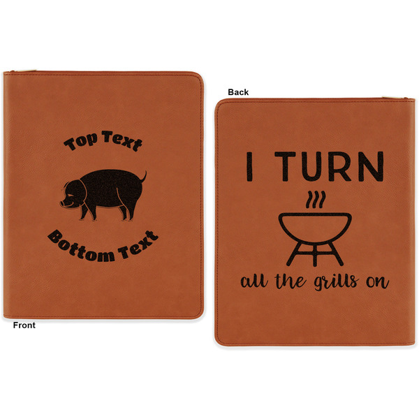 Barbeque Cognac Leatherette Zipper Portfolios with Notepad - Double Sided - Apvl