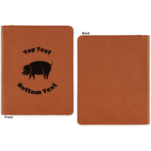 Barbeque Cognac Leatherette Zipper Portfolios with Notepad - Single Sided - Apvl