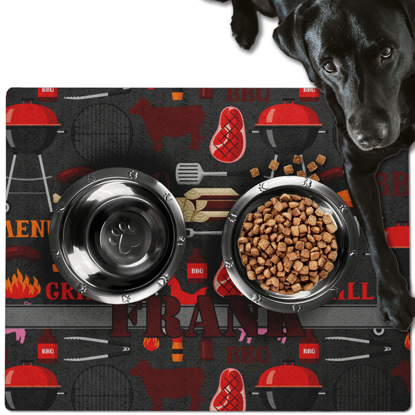 Custom Barbeque Dog Food Mat - Large w/ Name or Text