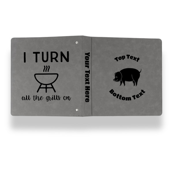 Barbeque Leather Binder - 1" - Grey - Back Spine Front View