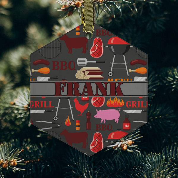 Barbeque Frosted Glass Ornament - Hexagon (Lifestyle)