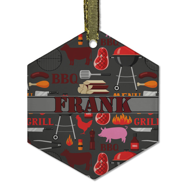 Custom Barbeque Flat Glass Ornament - Hexagon w/ Name or Text