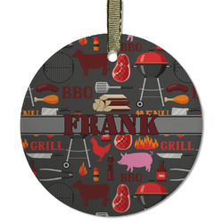 Barbeque Flat Glass Ornament - Round w/ Name or Text