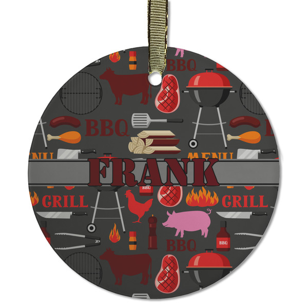 Custom Barbeque Flat Glass Ornament - Round w/ Name or Text