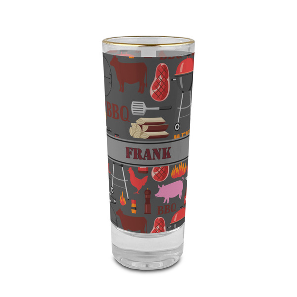 Custom Barbeque 2 oz Shot Glass -  Glass with Gold Rim - Set of 4 (Personalized)
