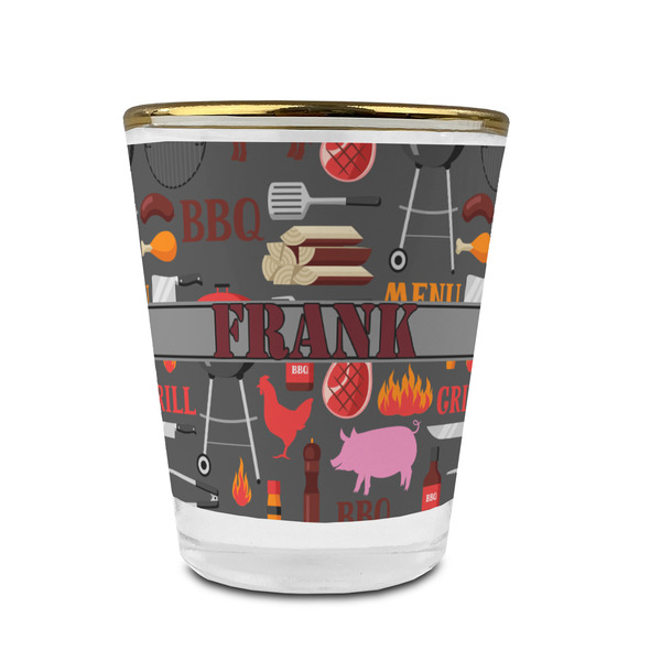 Barbeque Glass Shot Glass - With gold rim - FRONT