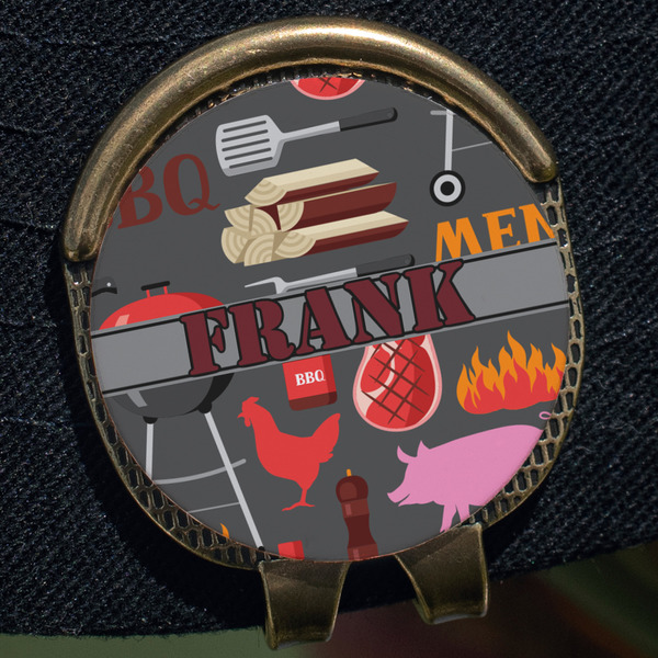 Barbeque Golf Ball Marker Hat Clip - Gold - Close Up