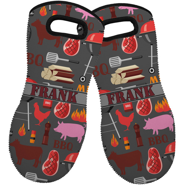 Custom Barbeque Neoprene Oven Mitts - Set of 2 w/ Name or Text