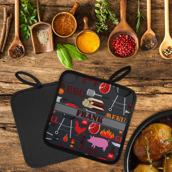 Barbeque Neoprene Pot Holder - Set of 2  LIFESTYLE (Flatlay)