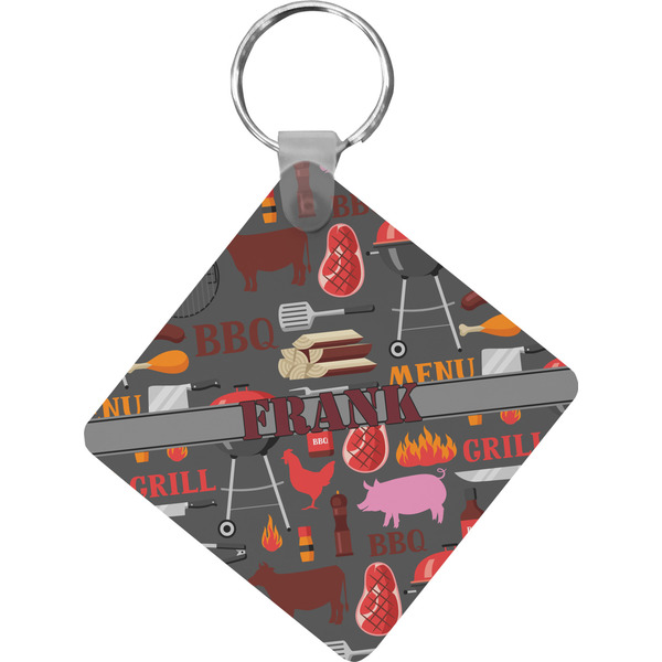 Custom Barbeque Diamond Plastic Keychain w/ Name or Text