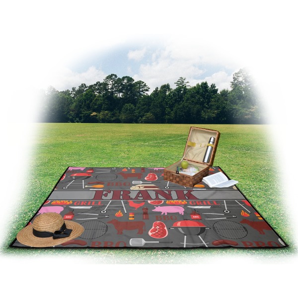 Barbeque Picnic Blanket - with Basket Hat and Book - in Use