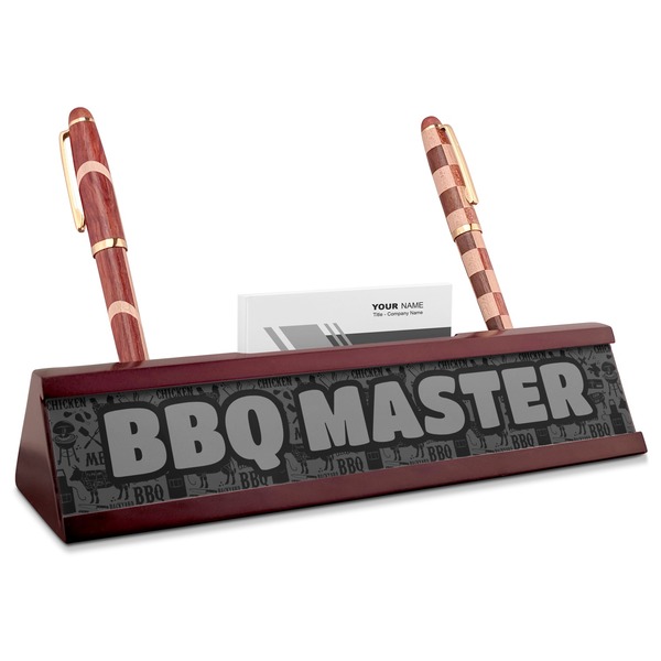 Custom Barbeque Red Mahogany Nameplate with Business Card Holder (Personalized)