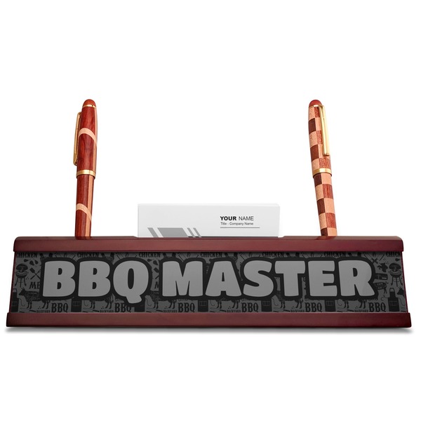 Barbeque Red Mahogany Nameplates with Business Card Holder - Straight