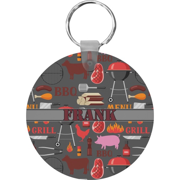 Custom Barbeque Round Plastic Keychain (Personalized)