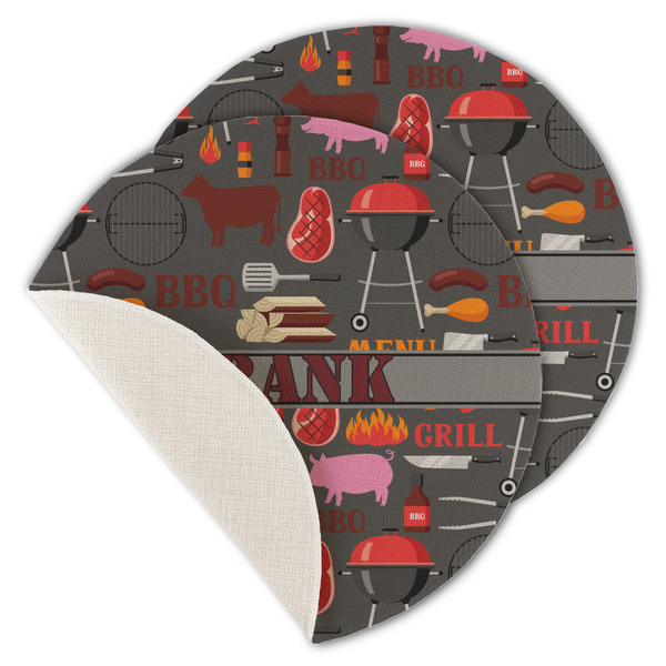 Custom Barbeque Round Linen Placemat - Single Sided - Set of 4 (Personalized)