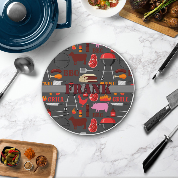 Barbeque Round Stone Trivet - In Context View