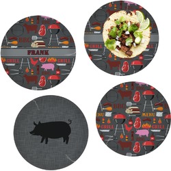 Barbeque Set of 4 Glass Lunch / Dinner Plate 10" (Personalized)