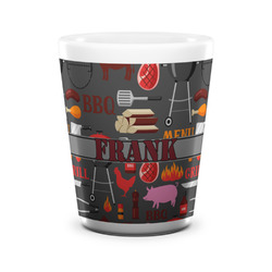 Barbeque Ceramic Shot Glass - 1.5 oz - White - Set of 4 (Personalized)