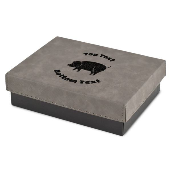 Custom Barbeque Small Gift Box w/ Engraved Leather Lid (Personalized)