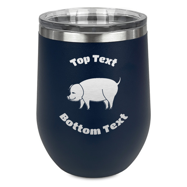 Custom Barbeque Stemless Stainless Steel Wine Tumbler - Navy - Single Sided (Personalized)