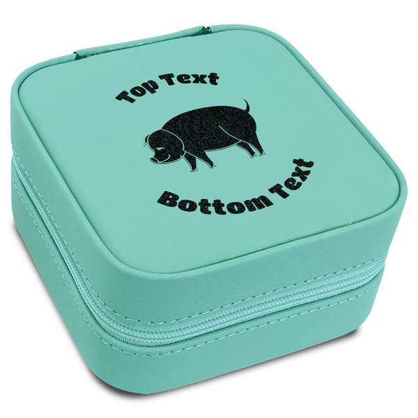 Custom Barbeque Travel Jewelry Box - Teal Leather (Personalized)
