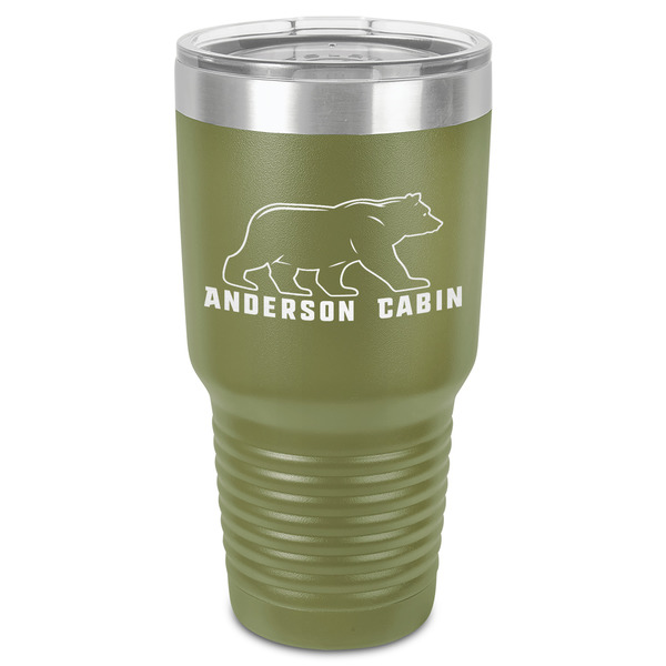 Custom Cabin 30 oz Stainless Steel Tumbler - Olive - Single-Sided (Personalized)