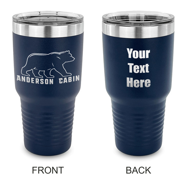 Custom Cabin 30 oz Stainless Steel Tumbler - Navy - Double Sided (Personalized)