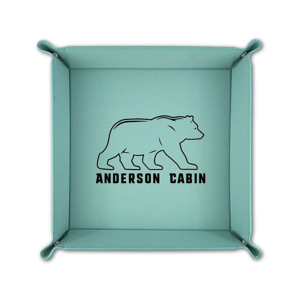 Cabin 6" x 6" Teal Leatherette Snap Up Tray - FOLDED UP