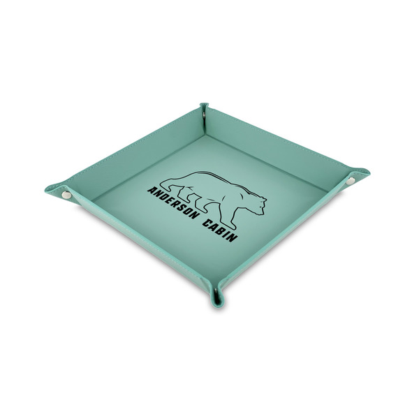 Custom Cabin Faux Leather Dice Tray - 6" x 6" - Teal (Personalized)