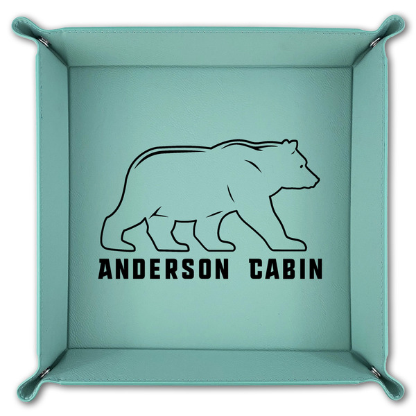 Cabin 9" x 9" Teal Leatherette Snap Up Tray - FOLDED