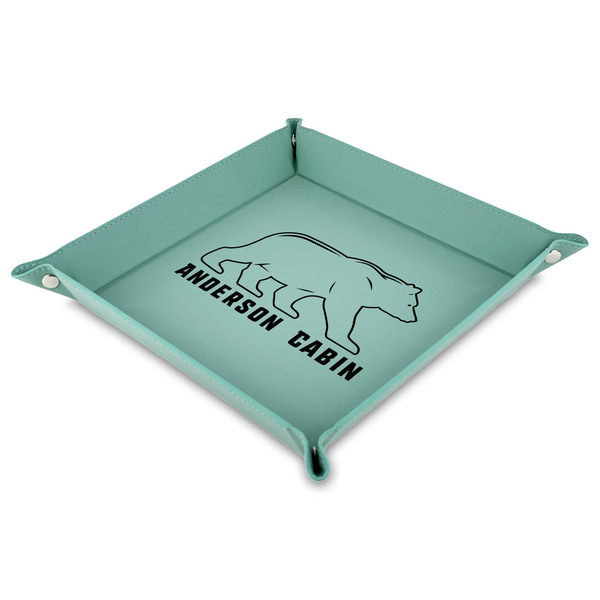 Custom Cabin 9" x 9" Teal Faux Leather Valet Tray (Personalized)