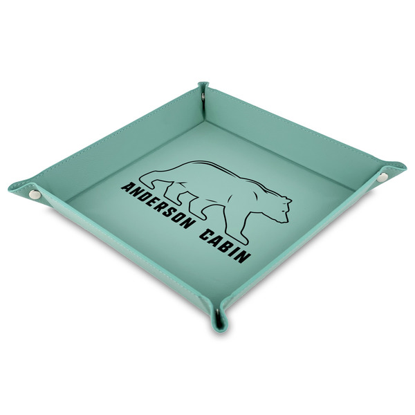 Custom Cabin Faux Leather Dice Tray - 9" x 9"  - Teal (Personalized)