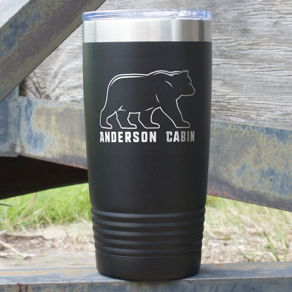 Custom Cabin 20 oz Stainless Steel Tumbler - Black - Single Sided (Personalized)
