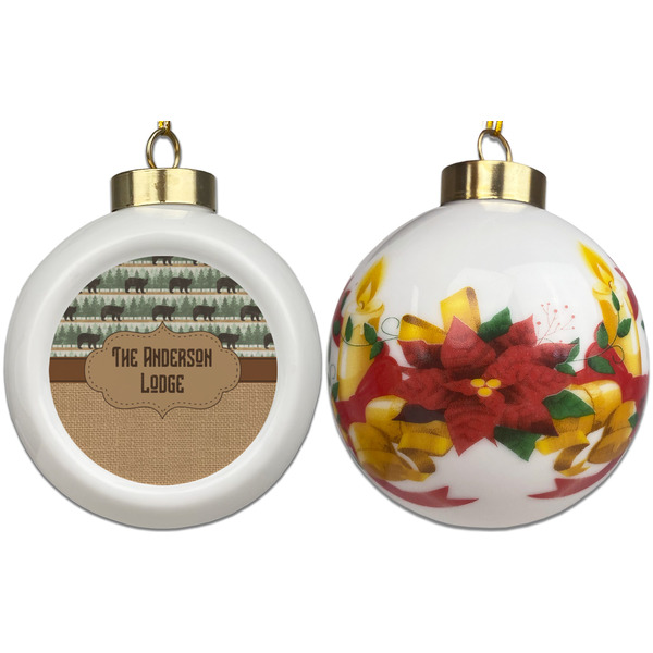 Cabin Ceramic Christmas Ornament - Poinsettias (APPROVAL)