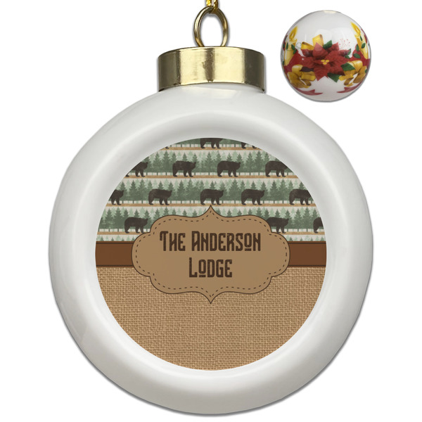Custom Cabin Ceramic Ball Ornaments - Poinsettia Garland (Personalized)