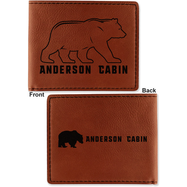 Cabin Cognac Leatherette Bifold Wallets - Front and Back