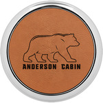 Cabin Set of 4 Leatherette Round Coasters w/ Silver Edge (Personalized)