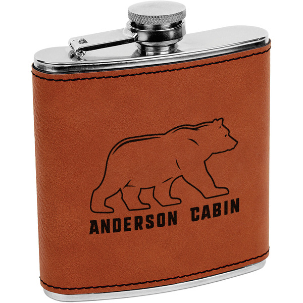 Custom Cabin Leatherette Wrapped Stainless Steel Flask (Personalized)