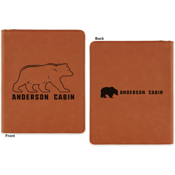 Cabin Cognac Leatherette Zipper Portfolios with Notepad - Double Sided - Apvl