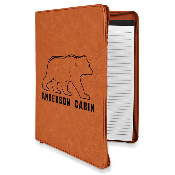 Custom Cabin Leatherette Zipper Portfolio with Notepad - Single Sided (Personalized)