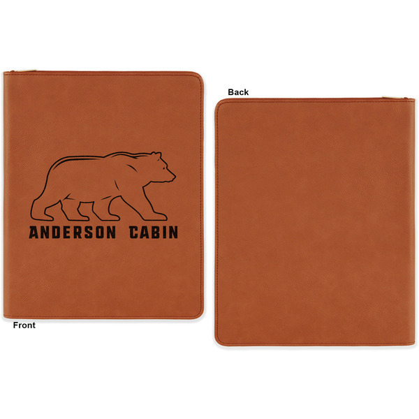 Cabin Cognac Leatherette Zipper Portfolios with Notepad - Single Sided - Apvl