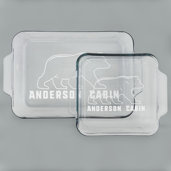 Custom Cabin Set of Glass Baking & Cake Dish - 13in x 9in & 8in x 8in (Personalized)