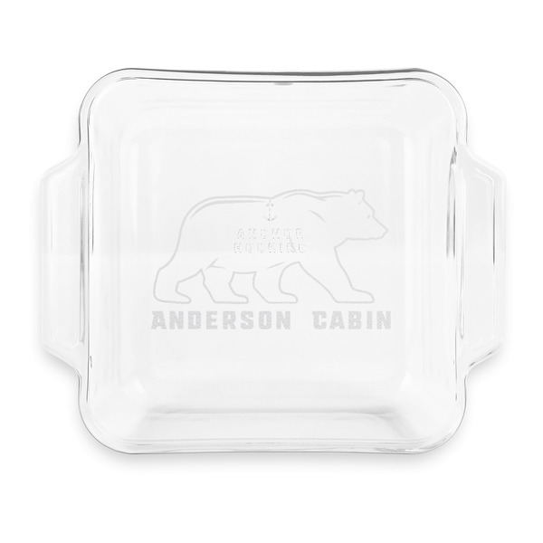 Custom Cabin Glass Cake Dish with Truefit Lid - 8in x 8in (Personalized)