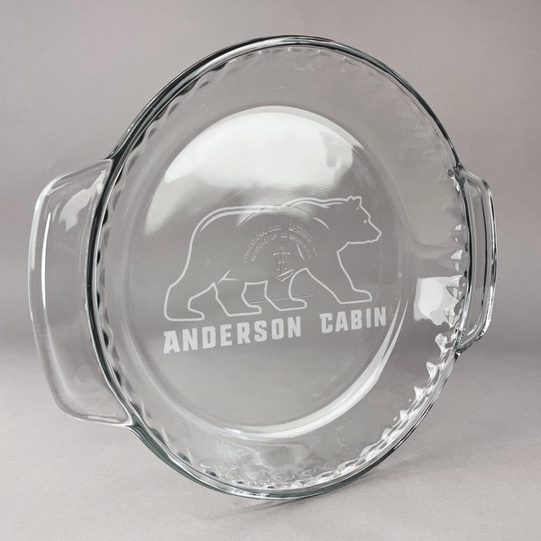 Custom Cabin Glass Pie Dish - 9.5in Round (Personalized)