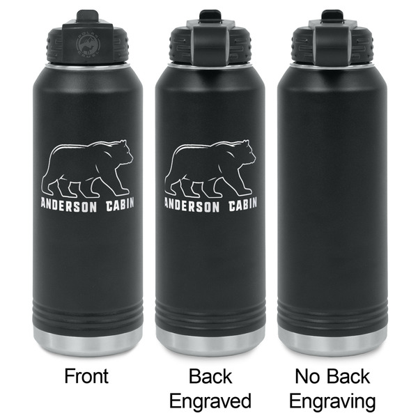 Cabin Laser Engraved Water Bottles - 2 Styles - Front & Back View